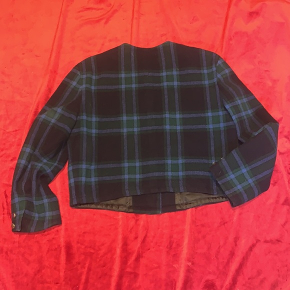 Vintage 90s Byblos Navy/Forest Green Tartan Plaid Button Front Wool Jacket Sz 6 - Picture 6 of 8